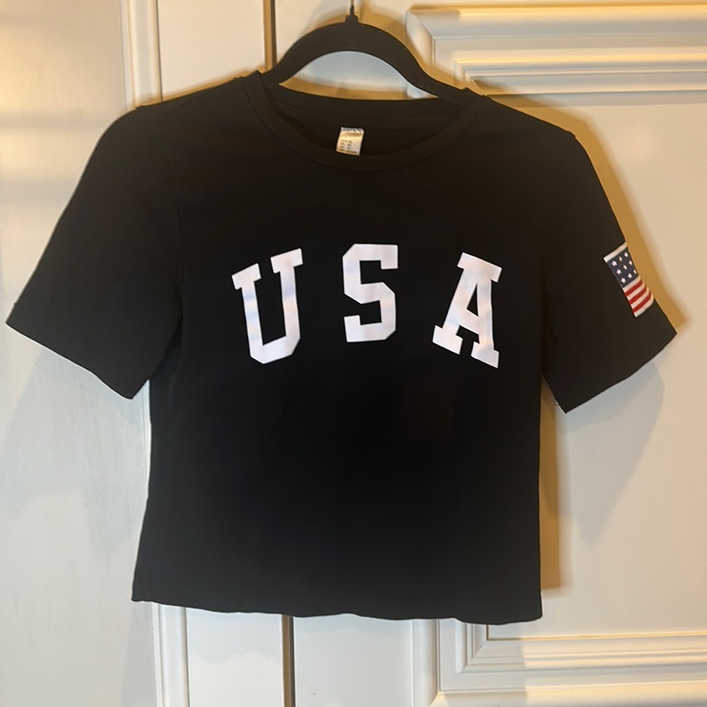 SweatyRocks Women's XS Black USA Short Sleeve Cropped T-Shirt - Picture 4 of 7